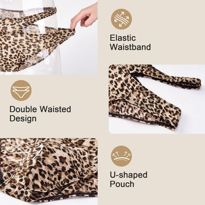 GENEMEN Mens Double Waist Underwear Sexy Animal Print Briefs (Leopard Khaki, L)