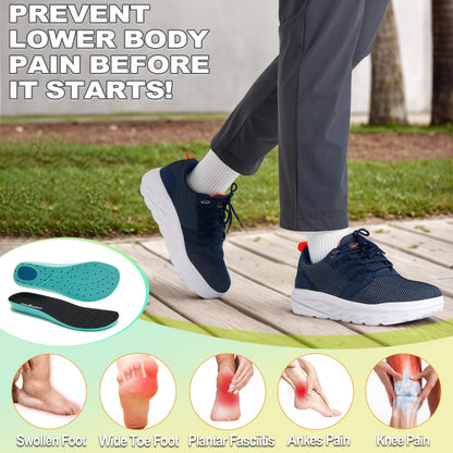 Men's Orthopedic Diabetic Wide Walking Shoes: Adjustable Fit Arch Support Ergonomic Lightweight Cycling Sneakers, Breathable Plantar Fasciitis Orthotic Foot Pain Relief Leisure Shoes Dark Blue Size 8