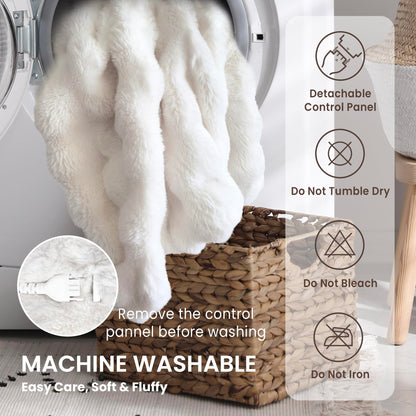 Electric Heated Blanket for Girls & Women, Soft & Luxurious,Faux Fur Heating Throw Blankets, 6 Heat Settings, Overheat Protection, Quick Heating, Memory Function, Giftable, 50"x60",Off White
