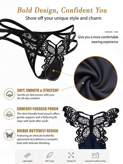 Men's Butterfly Lace Thong Underwear Sissy G-String Strappy Bikini Briefs