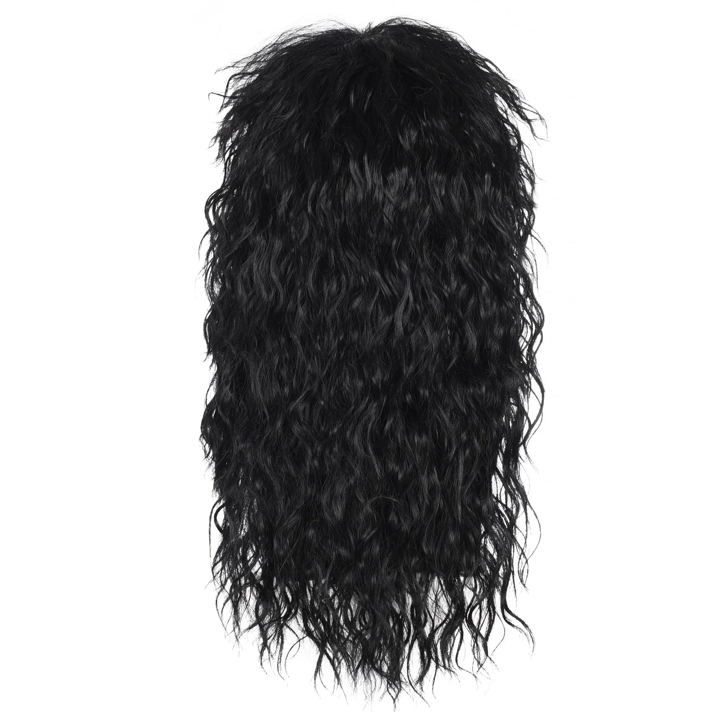 Men’s 80s Style Long Black Curly Hair Wig Glam Rock-Rocker Wig Perfect for Halloween, Cosplay, DIY Themed Costume Party