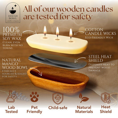 Dough Bowl Candle Co. Pumpkin Spice Soy Candle - 3 Wick Rustic Farmhouse Coffee Table Decor, Odor Eliminator in Wooden Bowls, 20 Ounce Wooden Dough Bowl Candle, All-Natural Gifts for Women and Men
