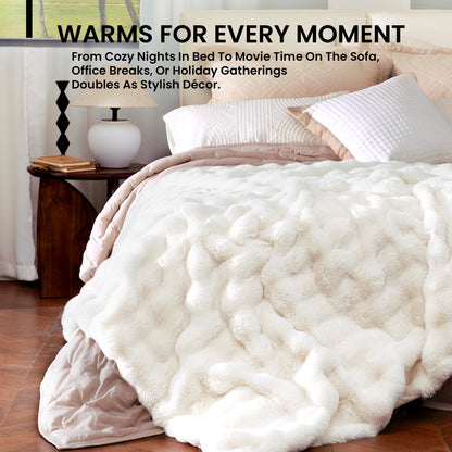 Electric Heated Blanket for Girls & Women, Soft & Luxurious,Faux Fur Heating Throw Blankets, 6 Heat Settings, Overheat Protection, Quick Heating, Memory Function, Giftable, 50"x60",Off White