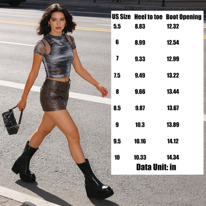 Womens Wedge Heel Ankle Boots Platform Zipper Punk Motorcycle Booties Chunky Block High Heel Round Toe Fashion Work Combat Boots Mid Calf For Women