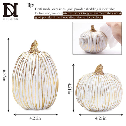 White and Gold Fall Pumpkin Decoration for Table Centerpieces