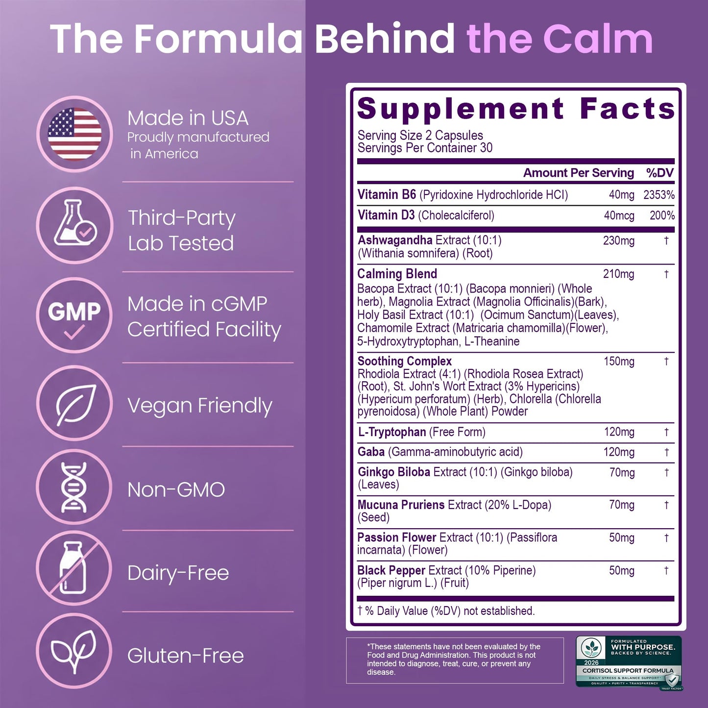 Vitamax Cortisol Supplements for Women - L-Theanine, Ashwagandha, GABA - High Cortisol Manager Reducer - Relaxation, Mood & Stress Support - Ginkgo Biloba, Bacopa Monnieri, 5-HTP - Made in USA
