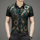 Yonititeee See Through Shirts for Mens Sexy Short Sleeve Flower Fishnet Lace Shirt Green Chest 36 Inches