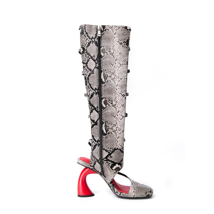 YXAXUG Women Strange Style Square Toe Over The Knee Boots Ladies Buckles Straps Side zipper Tall Boots
