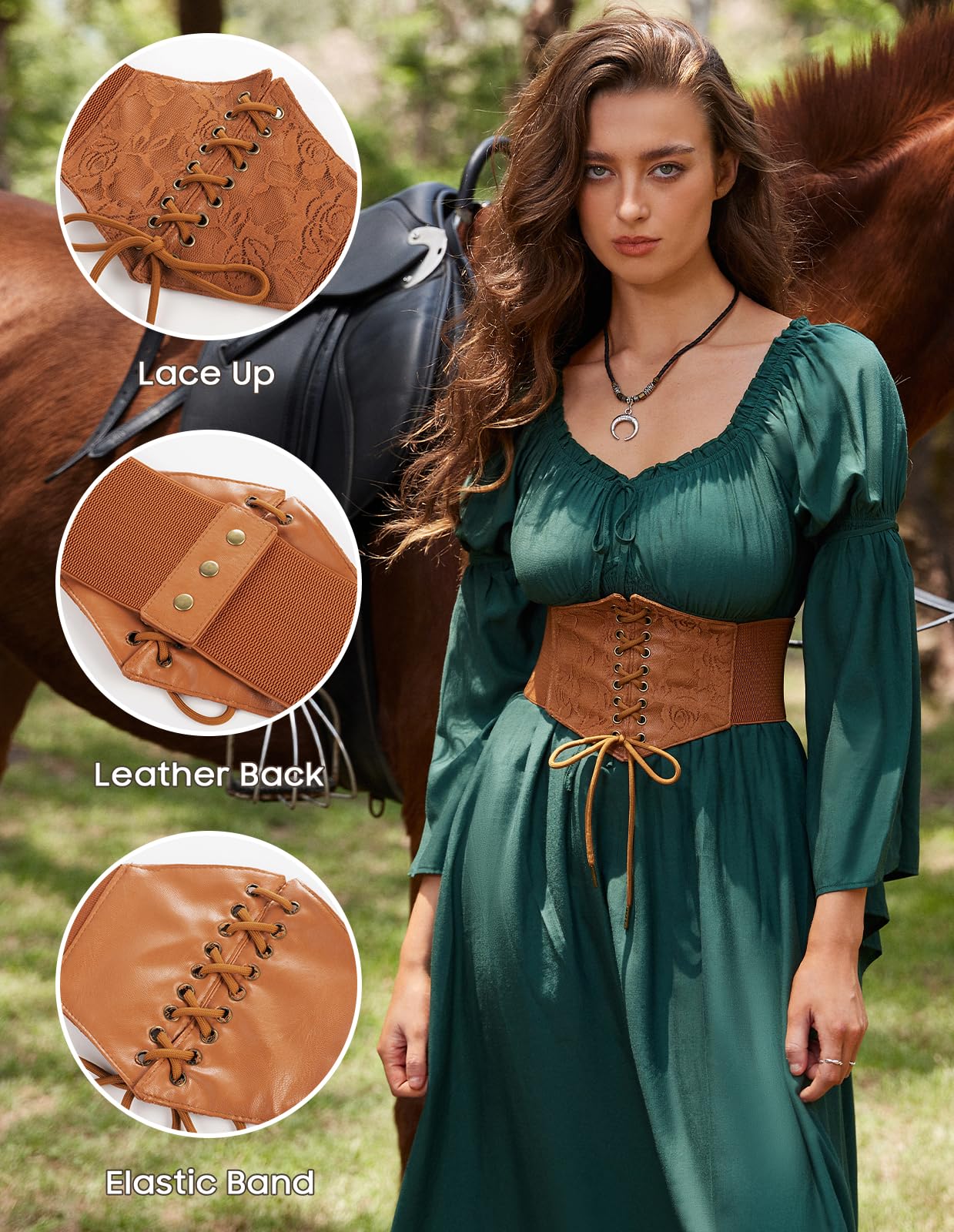 Renaissance Corset Belt Wide Elastic Waist Belts for Women Brown S