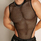 WDIRARA Men's Fishnet Mesh Mock Neck Vest Top Sleeveless Sheer Party Tank Tops Bodysuit Black Medium