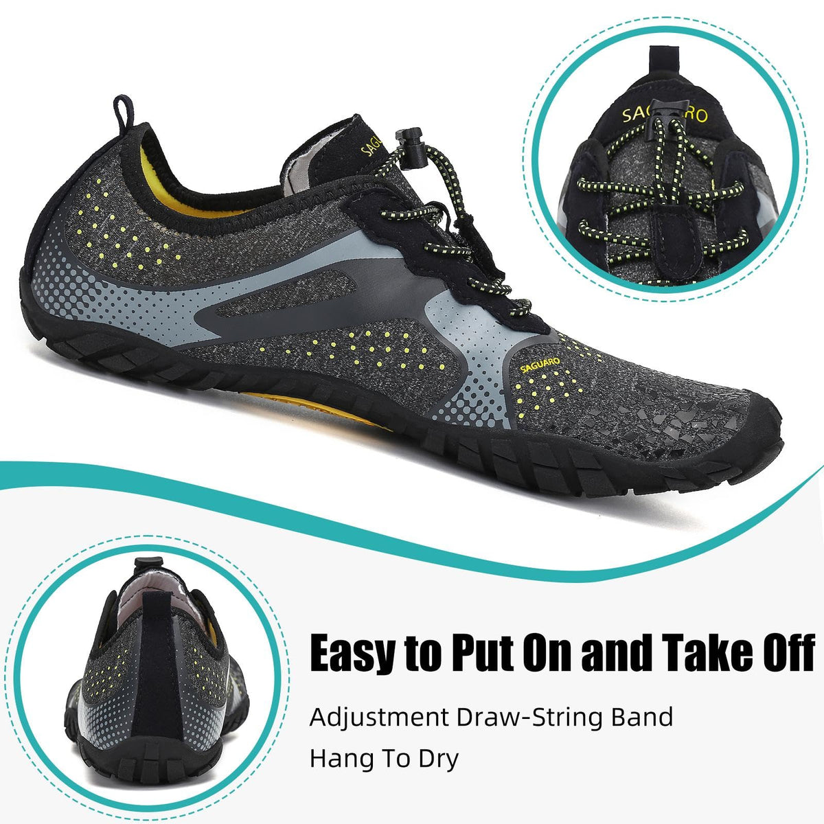 SAGUARO Barefoot Shoes Men Wide Toe Box Minimalist Trail Runner Sneakers Mens Fitness Gym Shoe FastⅠSize US 9.5 Women/7.5 Men Black