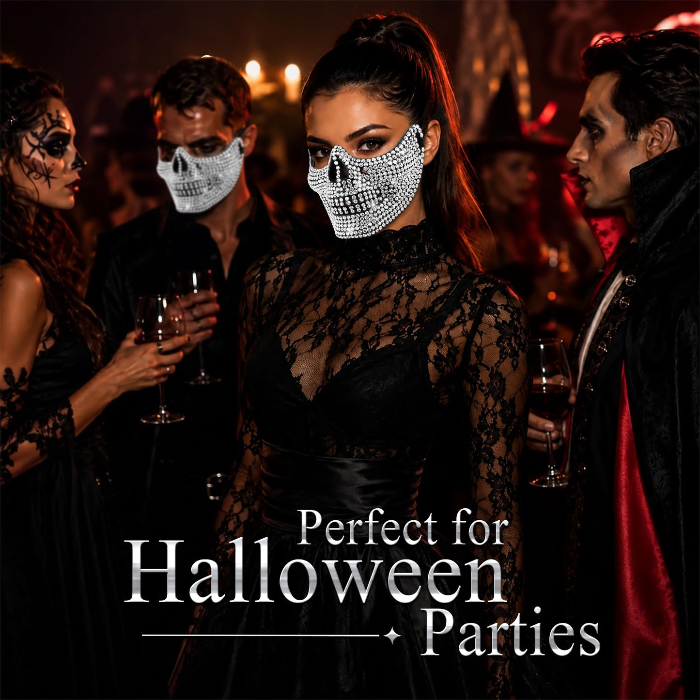 Bling Rhinestone Skull Half Mask, Rhinestone Halloween Face Mask