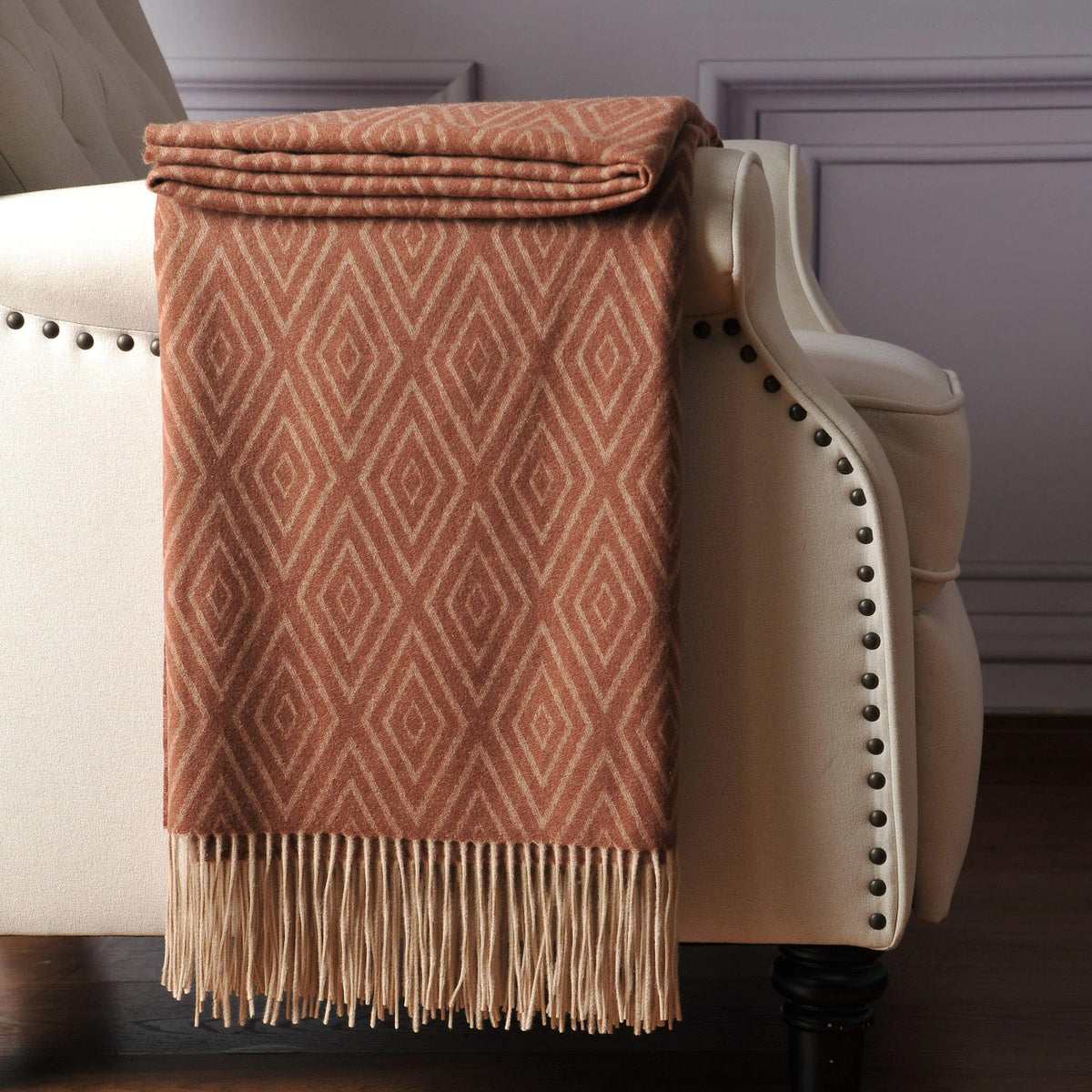 CUDDLE DREAMS Premium Cashmere Throw Blanket with Fringe (Diamond Ochre)