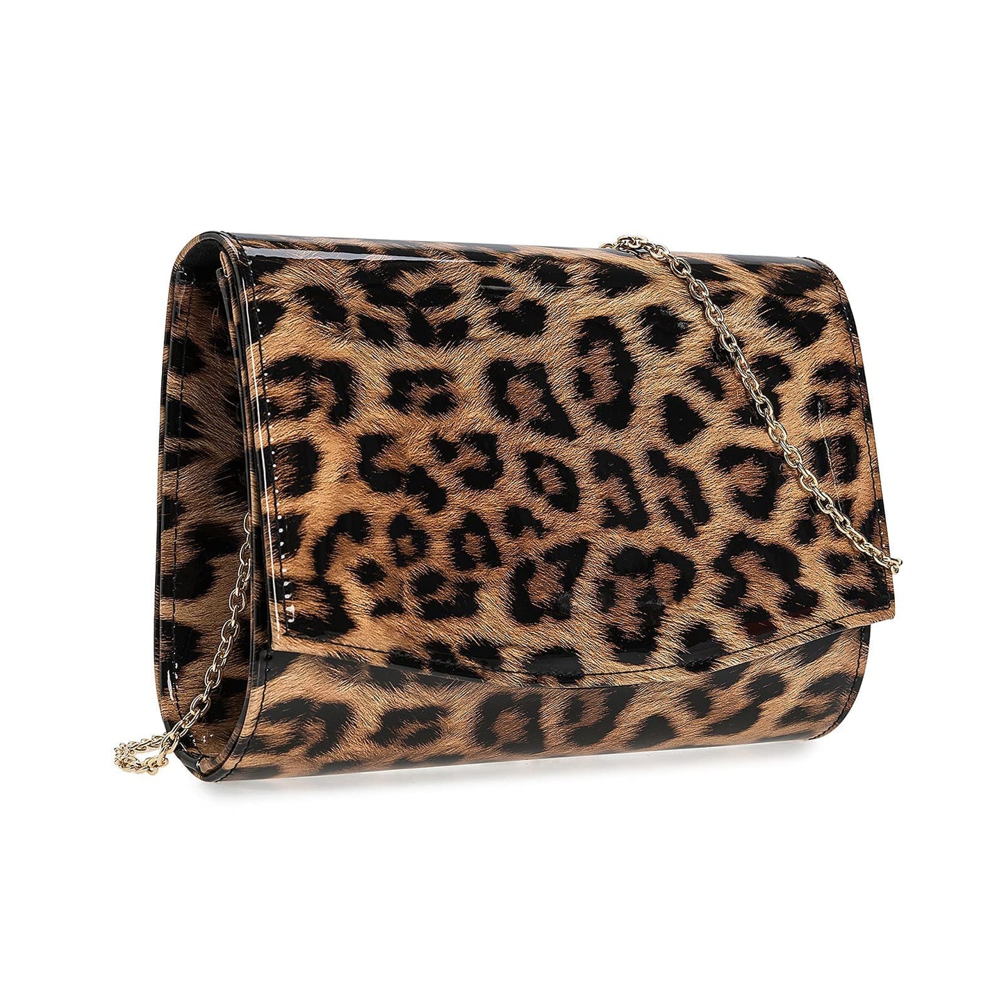 CHARMING TAILOR Patent Leather Flap Clutch for Women Classic Elegant Evening Bag Chic Dress Purse (Leopard)