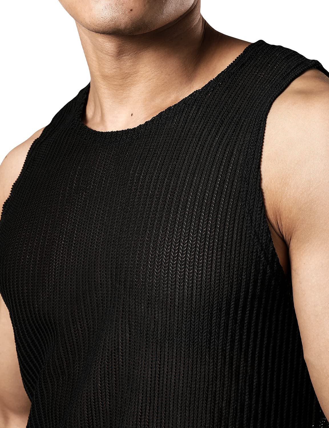 JOGAL Men's Mesh Fitted Sleeveless Muscle Tank Top Small Black