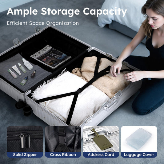 ALPHA CAMP Checked 28 Inch Luggage, Thickened Aluminum Frame Luggage with TSA Spinner Wheels, 3-Layer PC Hard Shell Zipperless Lightweight Travel Suitcase, TypeC USB Charging Port, Cup Holder