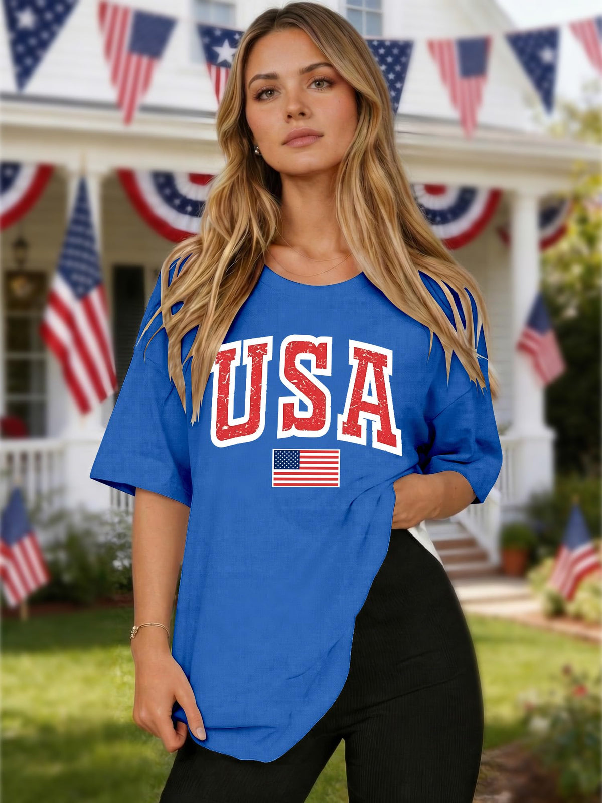 4th of July Outfits for Women Oversized USA Patriotic Shirts for Women Short Sleeve Red White and Blue Shirts American Flag Summer Tops