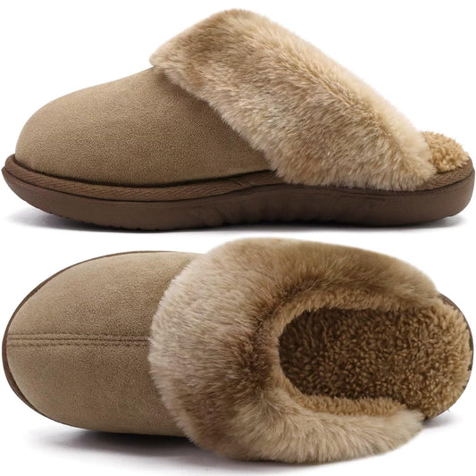 jiajiale Womens Memory Foam Slippers Fuzzy Outdoor House Shoes Brown 8.5