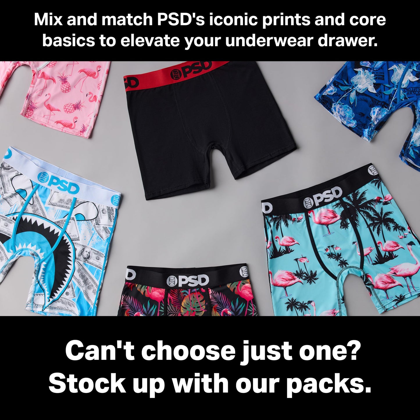 PSD Underwear Men's Floral High Boxer Brief 3 Pack, Multi, L