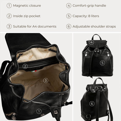 Time Resistance Ladies Leather Backpack - Small Business Casual Fashion Backpack for Women (Black)