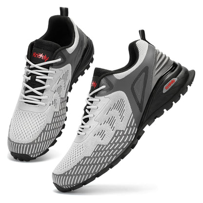 Kricely Men's Trail Running Shoes Non Slip Hiking Trekking Shoes Cross Training Tennis Shoes Breathable Fashion Sneakers Lightweight Workout Footwear Outdoor Gym Jogging Light Grey Size 10