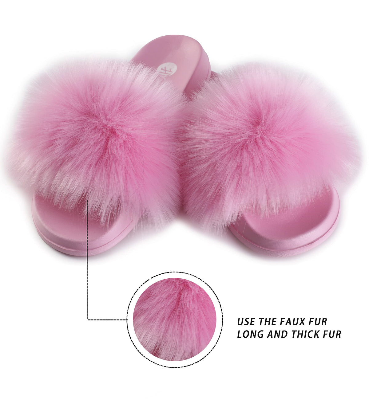 Sissy Faux Fur Slides, Open Toe Cute Pink Fuzzy Slippers, Comfortable Furry Fluffy Slide Sandals