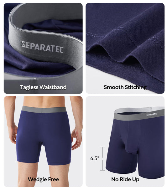 Separatec Mens Underwear with Pouch Moisture Wicking Rayon Made From Bamboo Underwear Men Breathable Boxer Briefs 3 or 6 Pack(L, Assorted Colors)