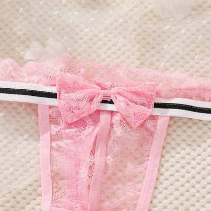 Men's Lace Thong, Sheer Pouch Strappy T-Back, Crossdressing Lingerie ABAFIP