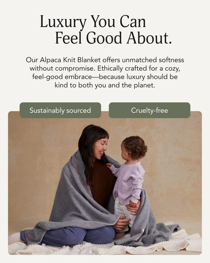 UnHide Knit Alpaca Blanket - 60" x 80" Ultra-Soft & Lightweight Throw - Made with Alpaca & Merino Wool - Sustainable & Ethically Sourced - Silver Fox