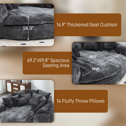 BEQAI 81" Round Sofa Bed, Oversized Chenille Bean Bag Couch, Dark Gray