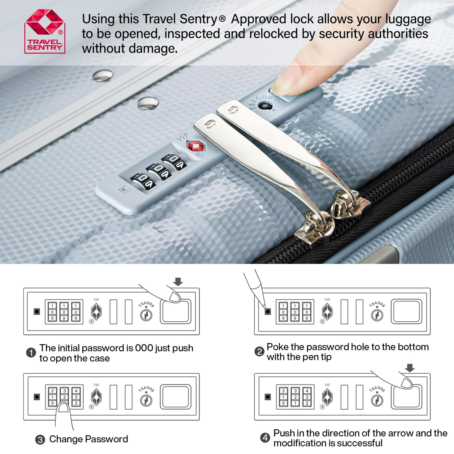 Hanke 26 Inch Large Checked Luggage PC Hard Shell Luggage Top Opening Travel Luggage Suitcases with Wheels for Woman Men.(Grey)