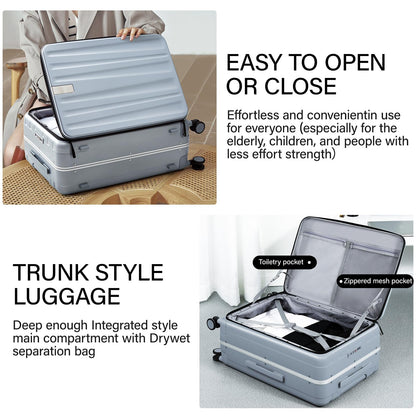 Hanke 26 Inch Large Checked Luggage PC Hard Shell Luggage Top Opening Travel Luggage Suitcases with Wheels for Woman Men.(Grey)