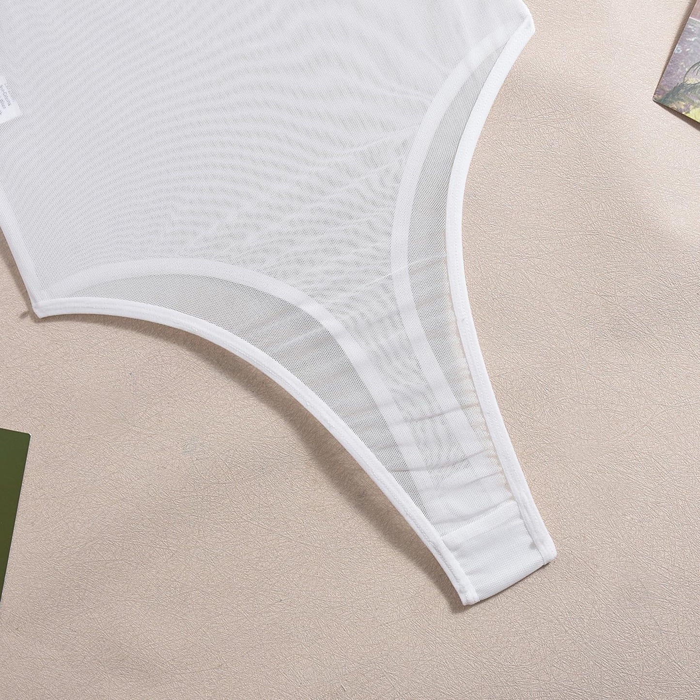 Women's Sheer Mesh Bodysuit Lingerie See Through Teddy High Cut Thong Leotard Sexy Body suit White Large