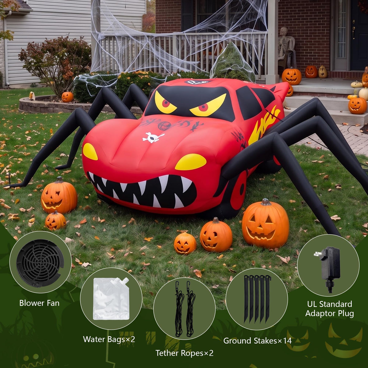 14.8 FT Giant Halloween Inflatables Spider Car Outdoor Decorations