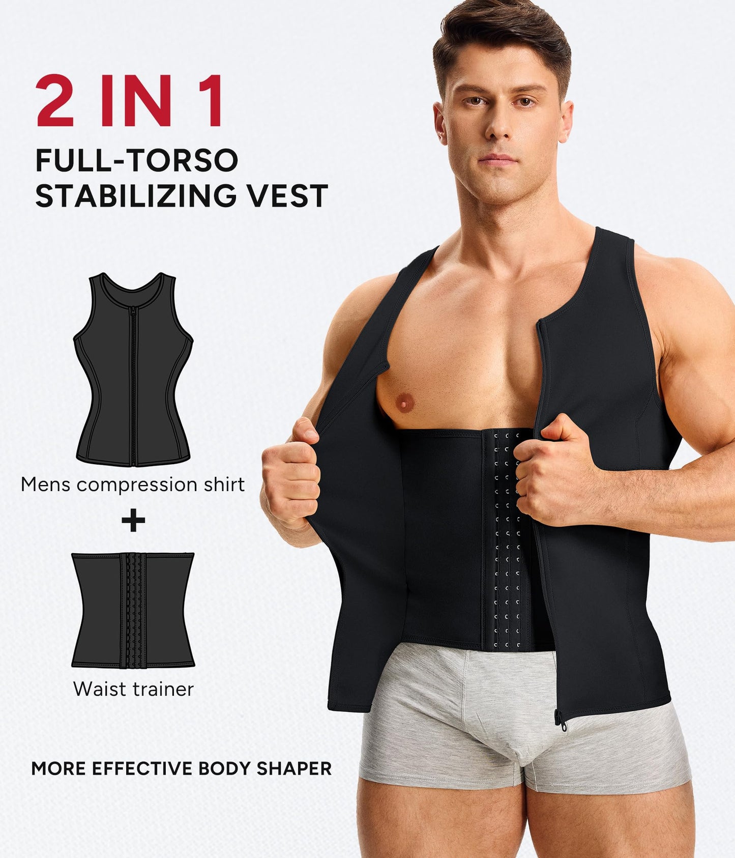 Nebility Mens Shapewear Fajas para Hombres Compression Shirt Men Body Shaper Tank Top Compression Undershirt Vest Sleeveless, Black - L