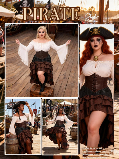 Women's Renaissance Pirate Wench Costume with Corset, Skirt & Blouse