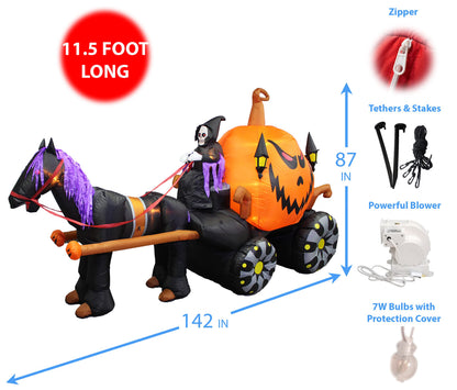 11.5 Foot Long Inflatable Grim Reaper Driving Pumpkin Carriage