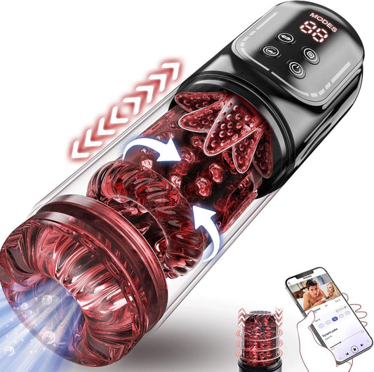 Masturbieren für Männer Masturbator Zungenleck 12s Penispumpe, Sex Spielzeug für die Männer 7 Saugen Rotierend Teleskopfunktion Taschenmuschi, Masturbatoren Vergrößerer APP Control Sex Toys