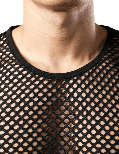 JOGAL Men's Mesh Fishnet Fitted Sleeveless Muscle Top XX-Large WG01 Black