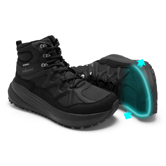 OrthoComfoot Men's Orthopedic Wide Waterproof Hiking Boots: Arch Support Plantar Fasciitis Ankle Support Mid Trekking Boots, Orthotic Non Slip Trail Shoes for Foot & Heel Pain Relief, Black, Size 12