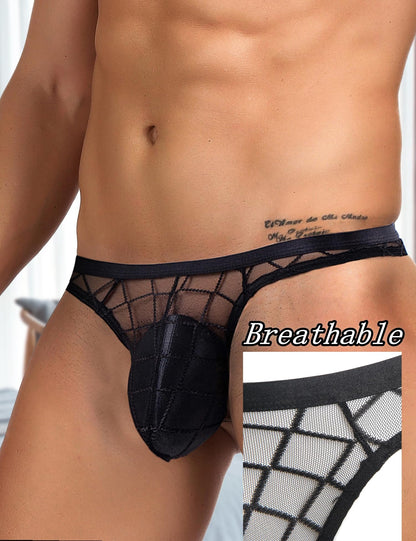 sunshinelady Mens Sexy Mesh Thong Low Rise G String T-Back See Through Underwear Black Breathable Panties for Men M
