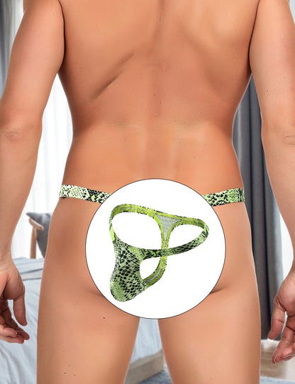 ohyeahlady Mens G-String Thong Underwear Snake Print Briefs Low Rise Sexy Hot Shorts for Mens Lingerie Soft T-Back Thong（Green M）