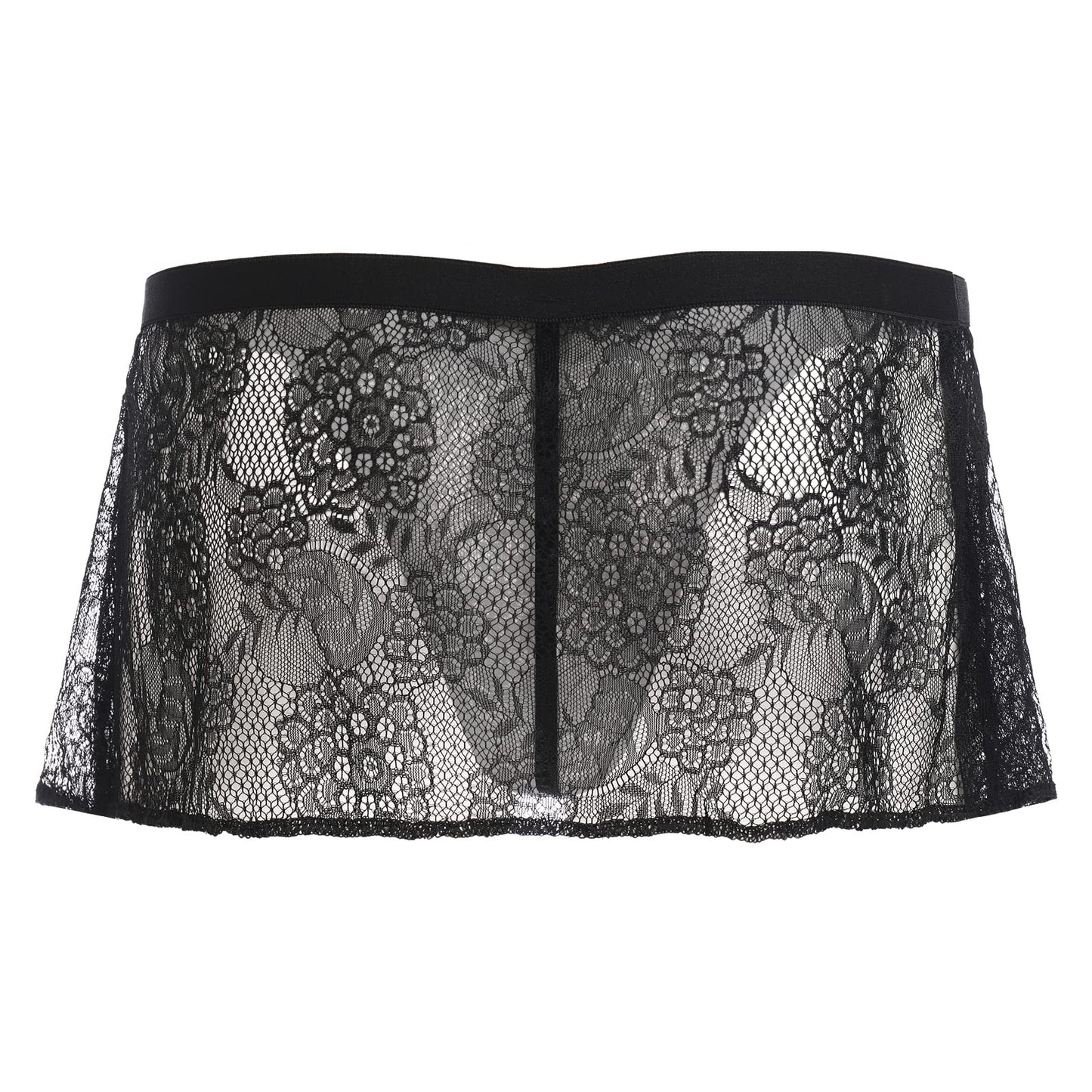 ABAFIP Men's Sissy Skirt Floral Skirted Sissy Thong Panties Crossdress Underpants Low Waist Sheer Bikini Briefs Underwear Black One Size