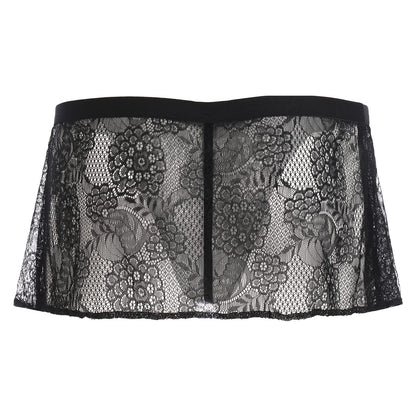 ABAFIP Men's Sissy Skirt Floral Skirted Sissy Thong Panties Crossdress Underpants Low Waist Sheer Bikini Briefs Underwear Black One Size