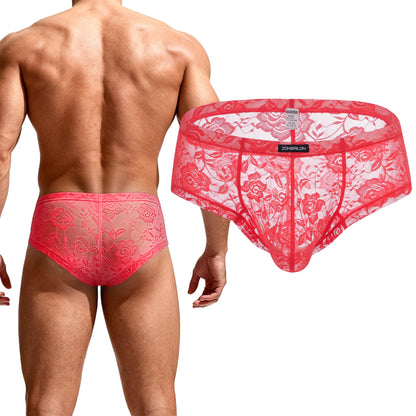 Mens Lace Underwear Bikini Briefs with Pouch Mesh Silk Boxers for Men Sexy