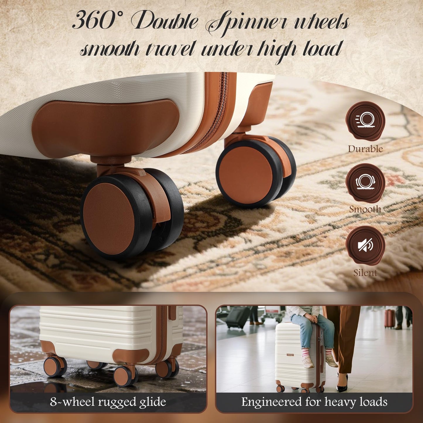 CASELLY Luggage Sets with spinner wheels, PC+ABS Hard Shell Travel Luggage,Lightweight Carry-on suitcases with TSA Lock,YKK Zippers (Green, 7 piece sets（14/18/20/24/28/DB/TB）)