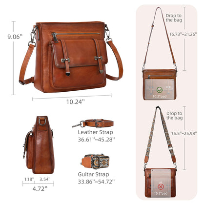 Iswee Brown Purse Genuine Leather Crossbody Bag for Women Shoulder Handbag