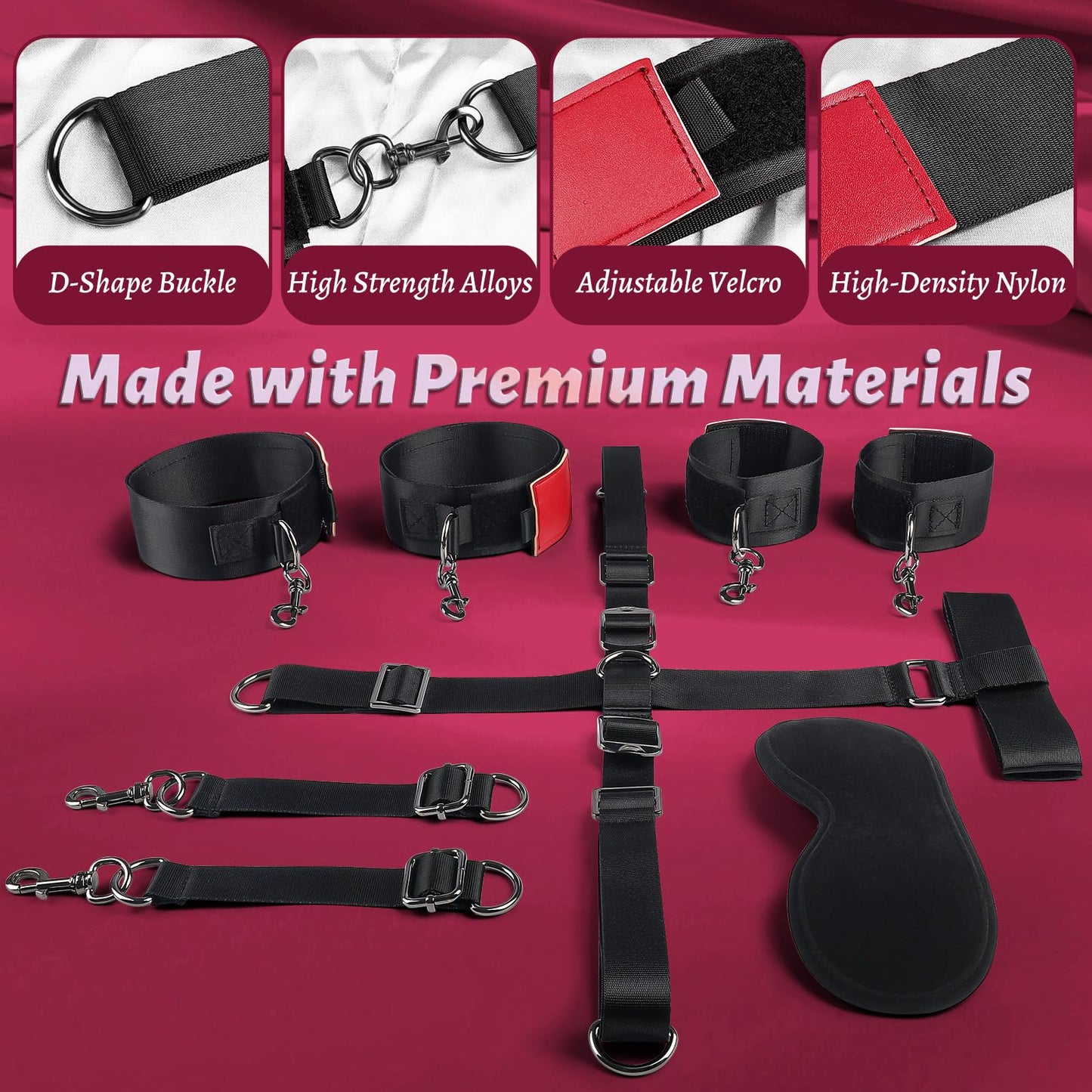 Sex Bondage Restraints Set, 8 Pcs Versatile BDSM Kit Couples Sex Toys with Adjustable Sex Straps Handcuffs Thigh/Ankle Cuffs & Blindfold, Bondage Gear & Accessories Adult Toys Sex Toy for Bed SM