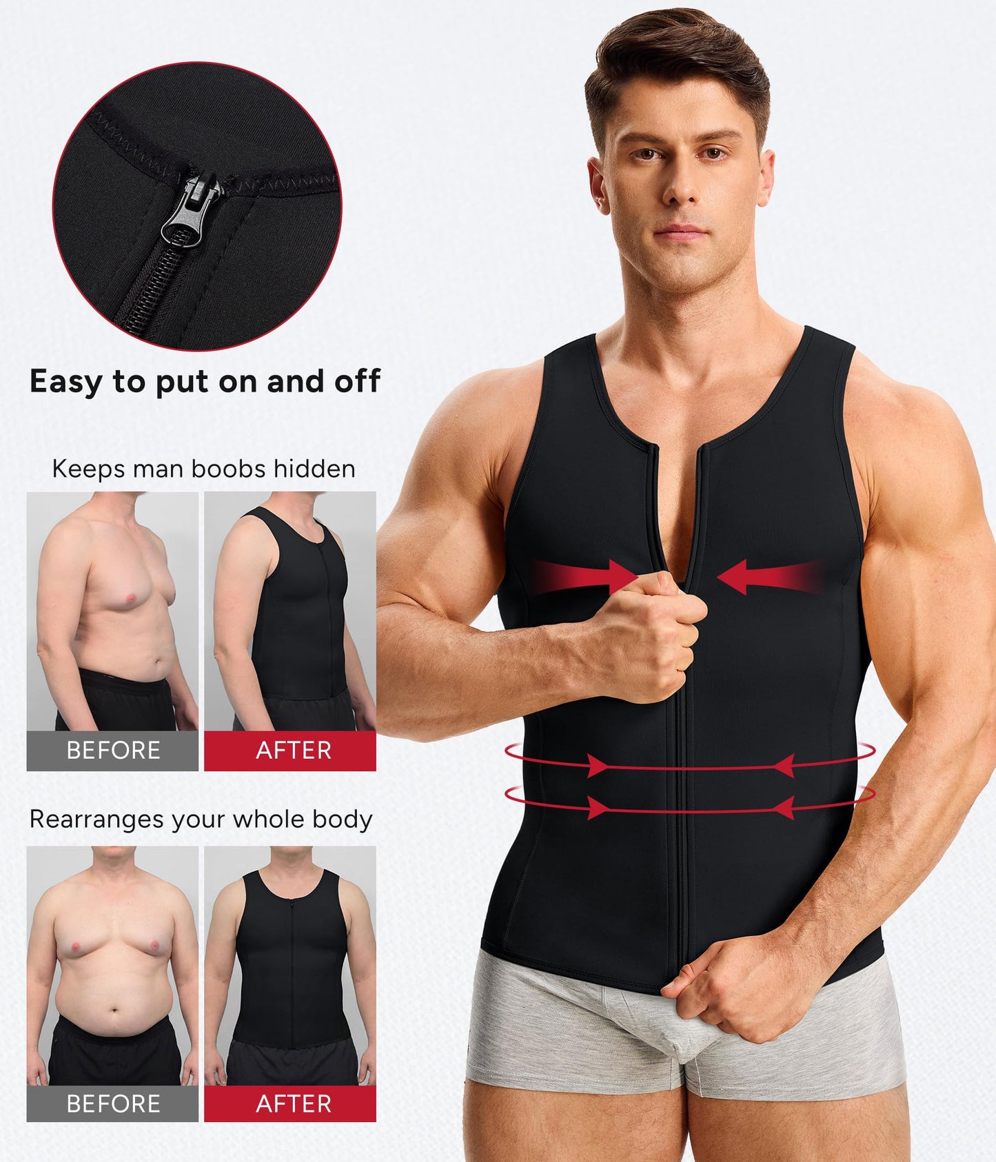 Nebility Mens Shapewear Fajas para Hombres Compression Shirt Men Body Shaper Tank Top Compression Undershirt Vest Sleeveless, Black - L