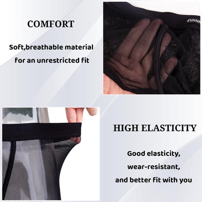 Evankin Men's Boxers Sexy Underwear Mesh Breathable Gay low rise Valentines boxer briefs(36Hei, XL)